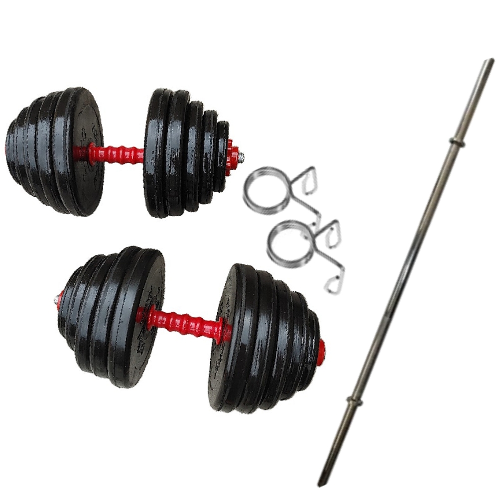 دمبل متغیر 30 کیلویی solide steel با میله هالتر 1/5 متری