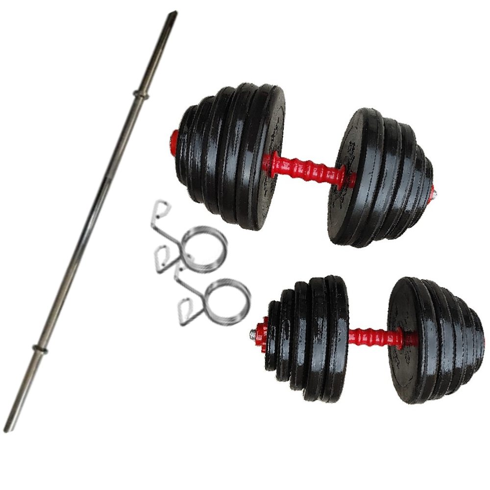 دمبل متغیر 30 کیلویی solide steel با میله هالتر 1/8 متری